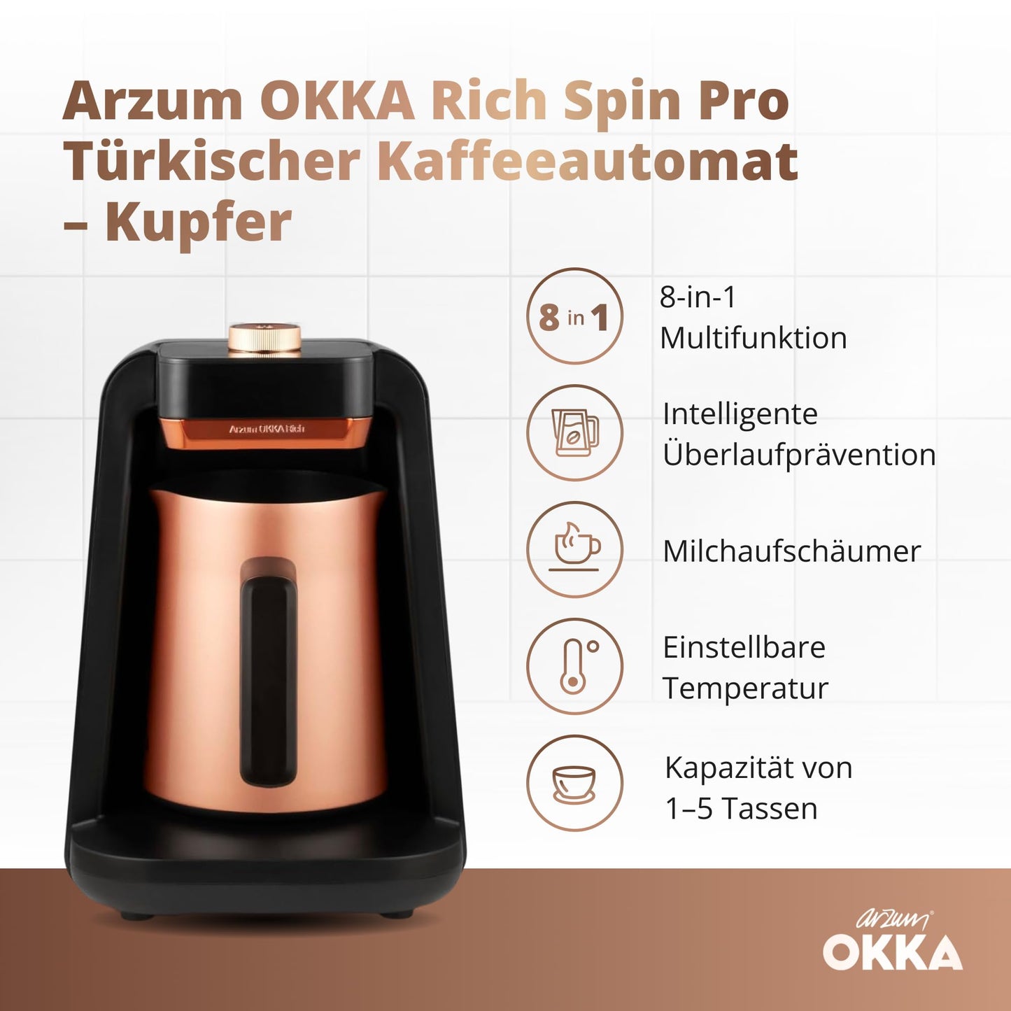 Arzum OKKA RICH SPIN PRO TURKISH COFFEE MACHINE COPPER