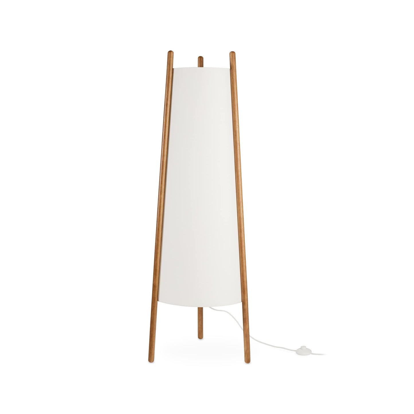 LEDS C4 Woody - Lampada da Terra E27 in Legno Chiaro Naturale e Tessuto Bianco