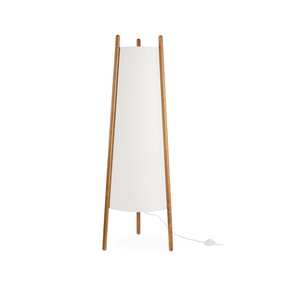 LEDS C4 Woody - Lampada da Terra E27 in Legno Chiaro Naturale e Tessuto Bianco