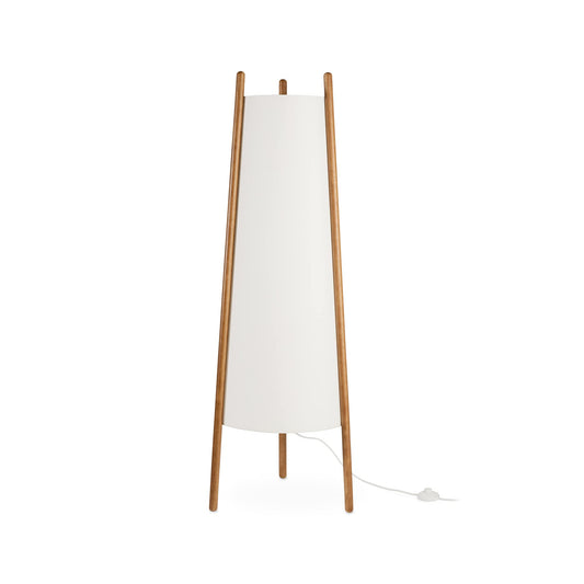 LEDS C4 Woody - Lampada da Terra E27 in Legno Chiaro Naturale e Tessuto Bianco