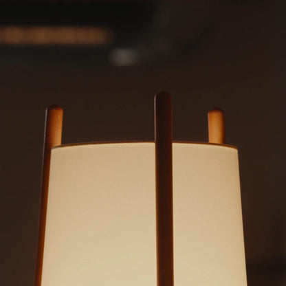 LEDS C4 Woody - Lampada da Terra E27 in Legno Chiaro Naturale e Tessuto Bianco