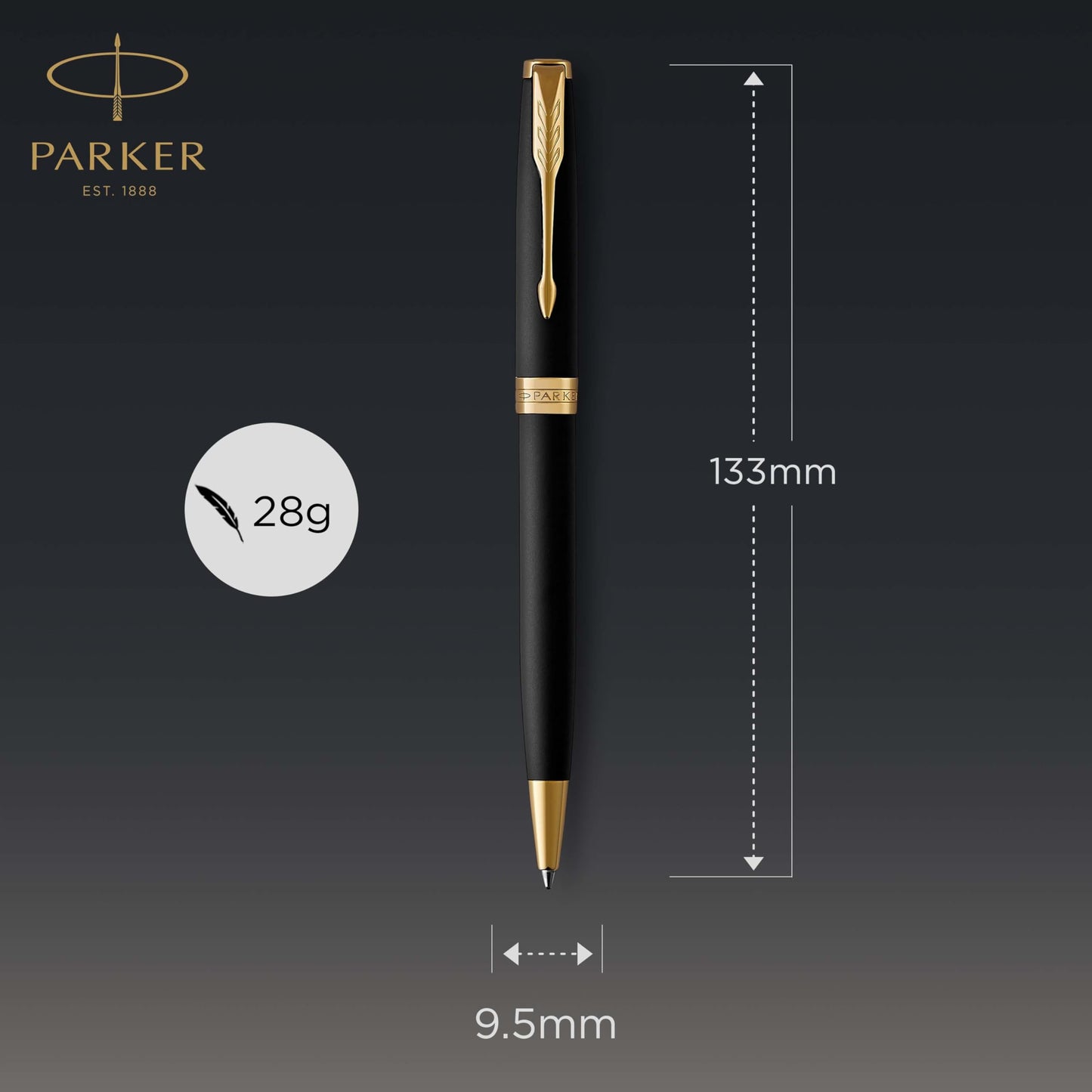 Parker Sonnet Kugelschreiber | Matt-Schwarze Lackierung mit Goldzierteilen | Mittlere Spitze | schwarze Tinte | Geschenkbox