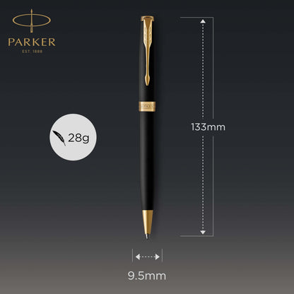 Parker Sonnet Kugelschreiber | Matt-Schwarze Lackierung mit Goldzierteilen | Mittlere Spitze | schwarze Tinte | Geschenkbox