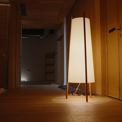 LEDS C4 Woody - Lampada da Terra E27 in Legno Chiaro Naturale e Tessuto Bianco