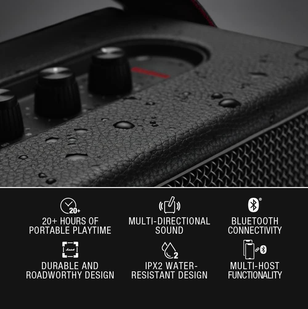 Marshall Kilburn II Bluetooth Altoparlante Portatile, Senza fili Casse, Impermeabilità IPX2, 20 ore riproduzione, Nero