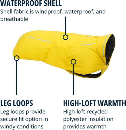 RUFFWEAR Vert Jacket, Insulated Outdoor Winter Dog Jacket with Leg Loops for Secure Fit, Windproof & Waterproof, Easy On/Off, includes Leash Portal, for Small Dogs, Size XS, Canyonlands Orange