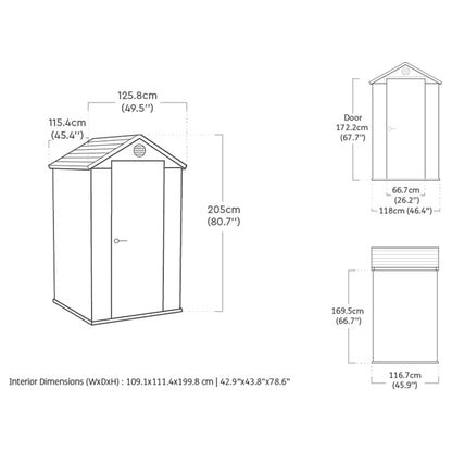 Keter Casetta da giardino Darwin 4x6, Finitura Effetto Legno Naturale, Grigia, 126x184,5x205 H Cm