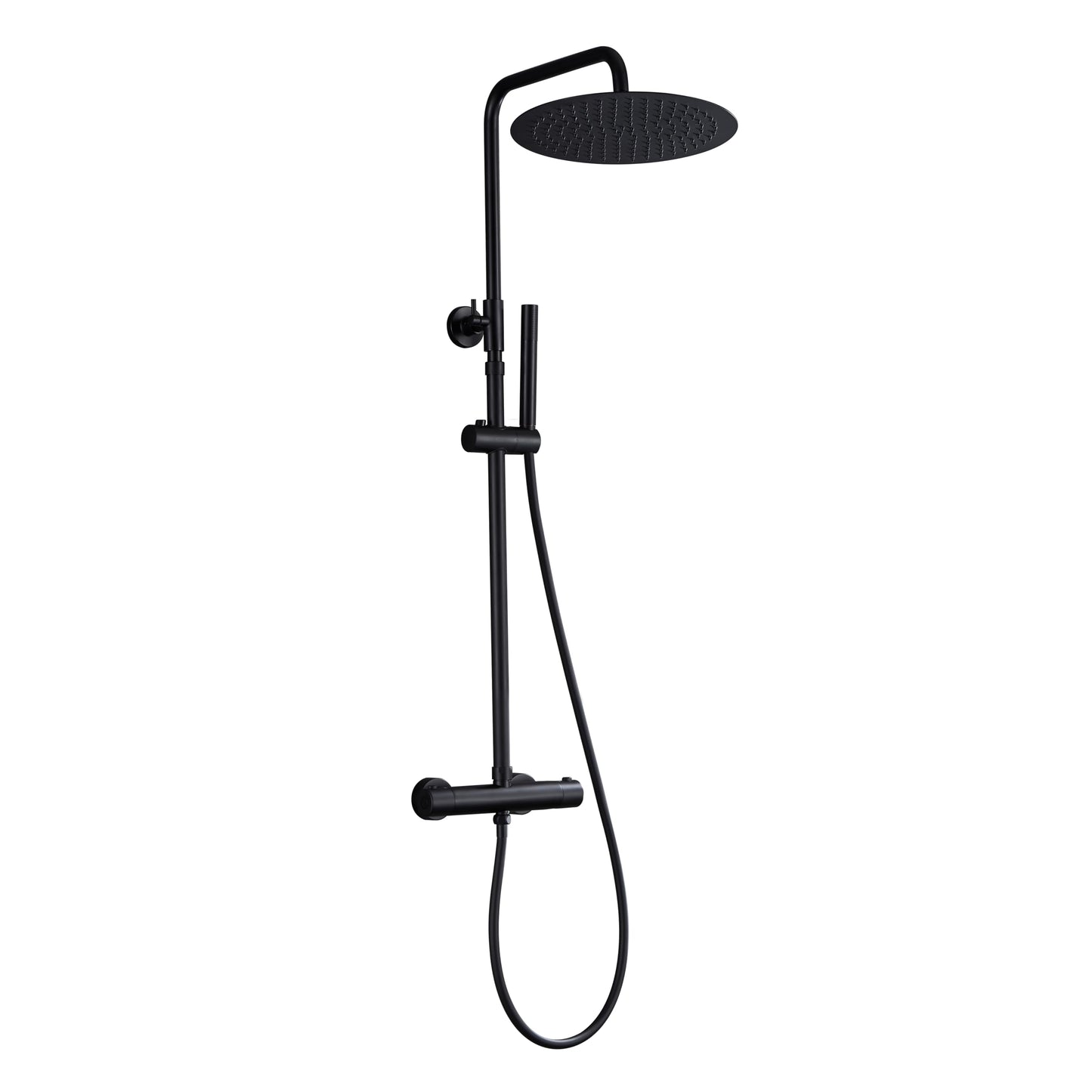 JOHO Colonna Doccia in Acciaio INOX con Miscelatore Termostatica, Asta Doccia Saliscendi con Soffione e Doccetta, Set Doccia a Pioggia con Soffione 30 cm Nero
