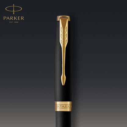 Parker Sonnet Kugelschreiber | Matt-Schwarze Lackierung mit Goldzierteilen | Mittlere Spitze | schwarze Tinte | Geschenkbox