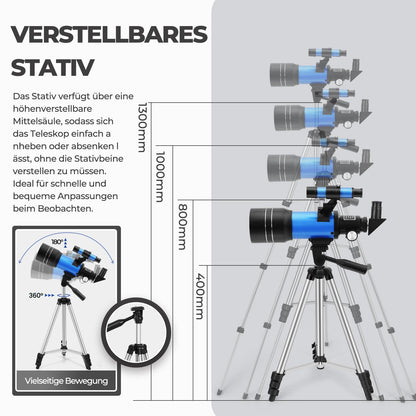 ESAKO Teleskop für Kinder & Einsteiger, 70mm Blende Tragbares Teleskop Astronomisches Linsenteleskop mit Ausziehbarem Stativ, Telefonhalterung, Mondfilter