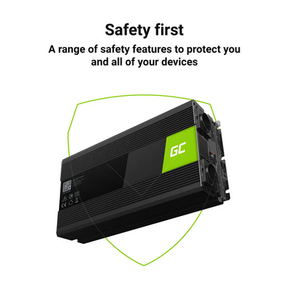 Green Cell® 1500W/3000W 12V 220V/230V Onda Pura Inverter Invertitore di Tensione Fotovoltaico DC AC per Camper Auto Convertitore di Potenza, Trasformatore sinusoidale Pura Porta USB per Batteria Auto