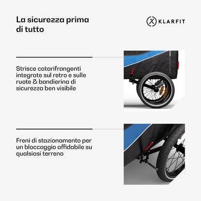 Klarfit Goldie Home - Rimorchio da Bici per Cani, Convertibile in Buggy, Volume di 324L, Impermeabile, Freni & Catarifrangenti Integrati, Carico Massimo di 40kg, Blu