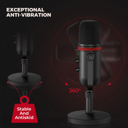 AUDIOPRO Microfono USB, microfono da gioco a condensatore per PC/laptop/PS4/5, uscita cuffie, controllo volume, USB tipo C Plug and Play, pulsante mute LED, per streaming, podcast, registrazione in