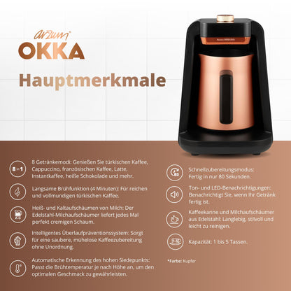 Arzum OKKA RICH SPIN PRO TURKISH COFFEE MACHINE COPPER
