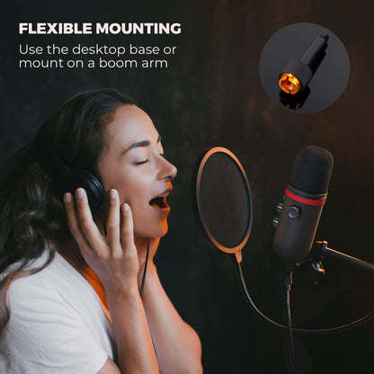 AUDIOPRO Microfono USB, microfono da gioco a condensatore per PC/laptop/PS4/5, uscita cuffie, controllo volume, USB tipo C Plug and Play, pulsante mute LED, per streaming, podcast, registrazione in