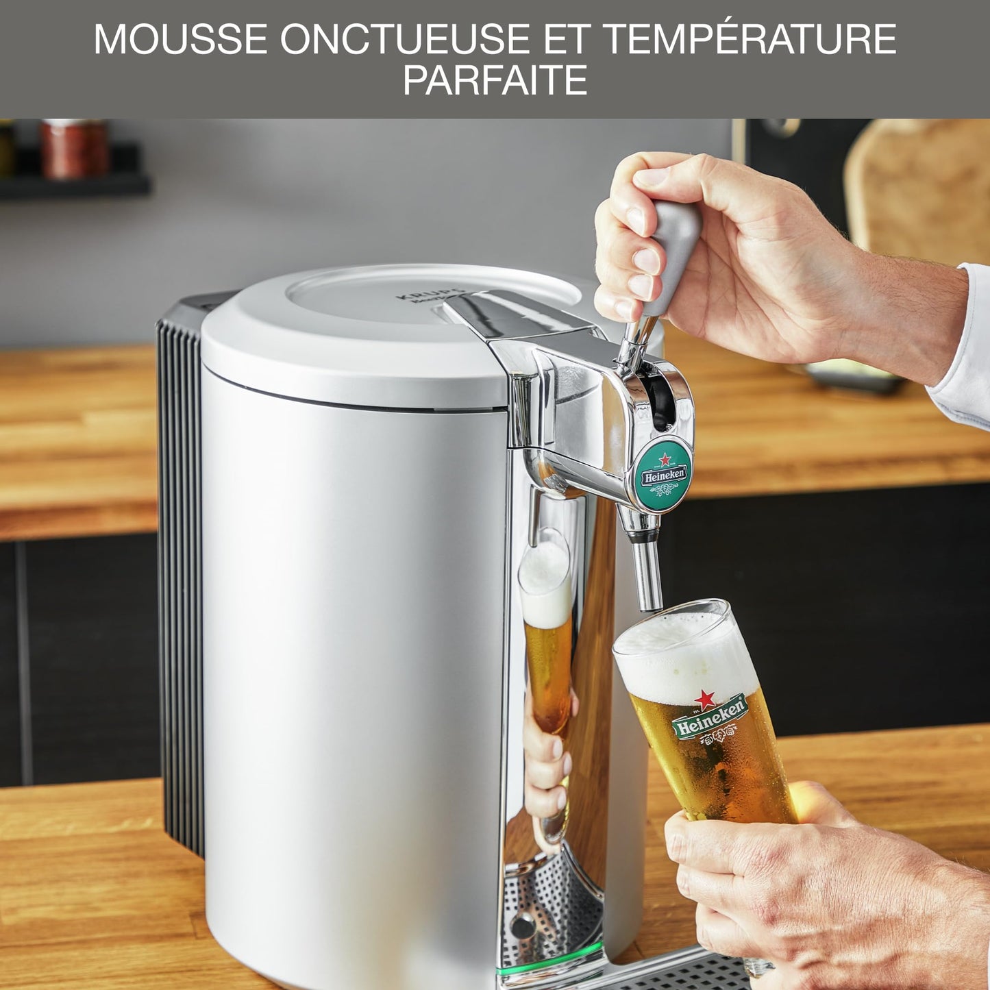 Krups Beertender Bierzapfanlage, 5 l Fässer, Marke Heineken, Kontrollleuchte, perfekte Temperatur und Schaum, frisches Bier, einfache Installation, kompakt VB452E10