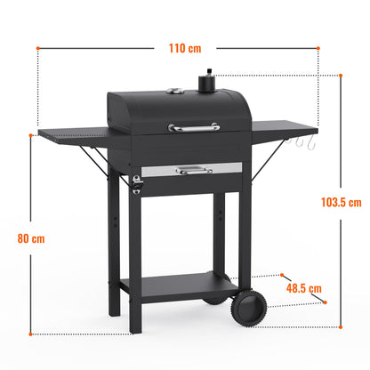 KOBENDA Holzkohlegrill mit Deckel XL BBQ Smoker Grillwagen inkl. Thermometer verstellbarem Rost Robuster Standgrill für Garten, Terrasse, Camping Komplettset mit Abdeckhaube Ascheschublade