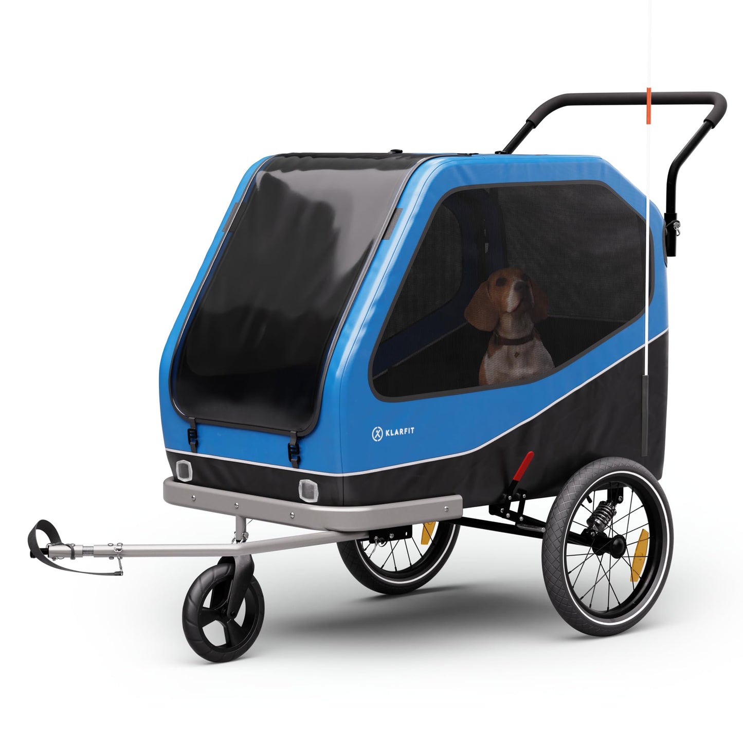 Klarfit Goldie Home - Rimorchio da Bici per Cani, Convertibile in Buggy, Volume di 324L, Impermeabile, Freni & Catarifrangenti Integrati, Carico Massimo di 40kg, Blu