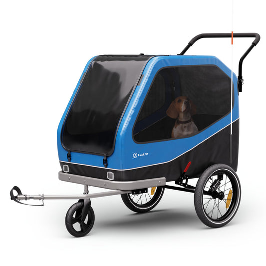 Klarfit Goldie Home - Rimorchio da Bici per Cani, Convertibile in Buggy, Volume di 324L, Impermeabile, Freni & Catarifrangenti Integrati, Carico Massimo di 40kg, Blu