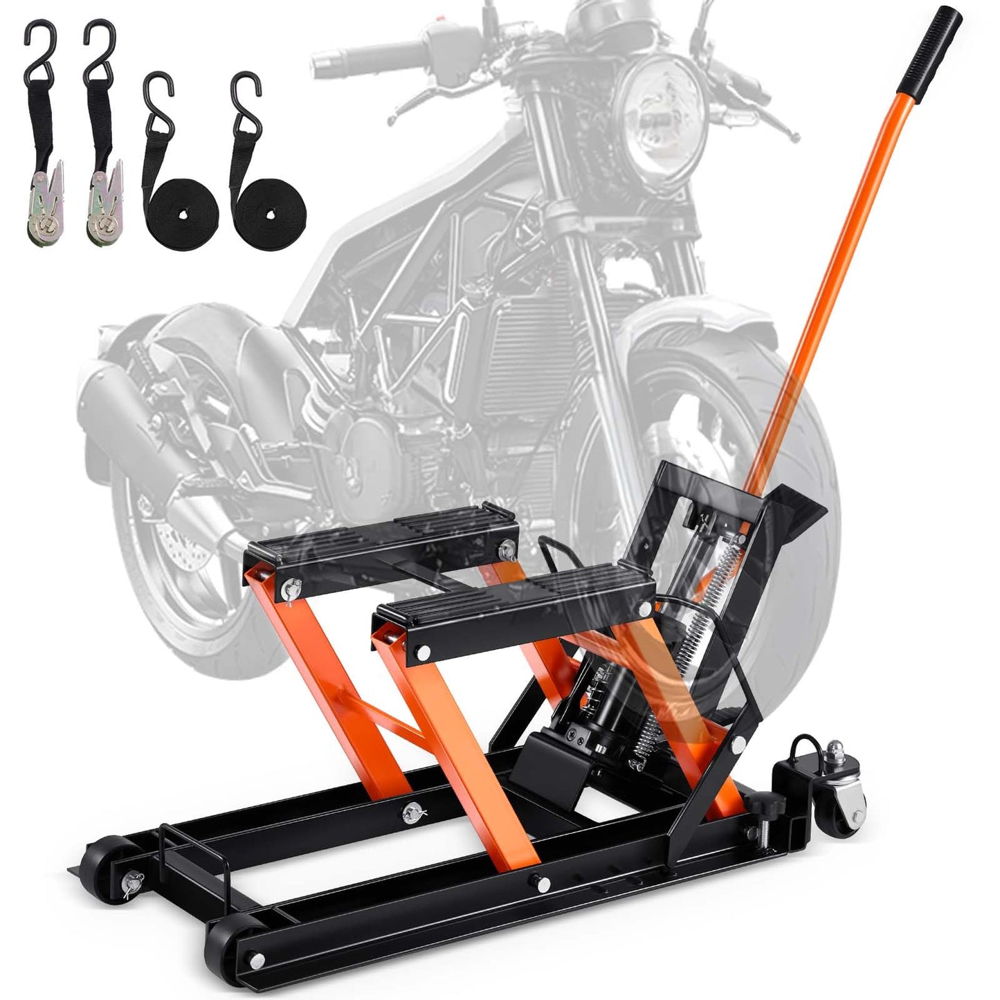 VEVOR Sollevatore Idraulico Moto Bici ATV da Officina Capacità Max. 700kg Altezza Regolabile 12-38,5cm, Sollevatore Alzamoto con Ruote Officina Operazione Idraulica con Perno di Sicurezza