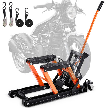 VEVOR Sollevatore Idraulico Moto Bici ATV da Officina Capacità Max. 700kg Altezza Regolabile 12-38,5cm, Sollevatore Alzamoto con Ruote Officina Operazione Idraulica con Perno di Sicurezza