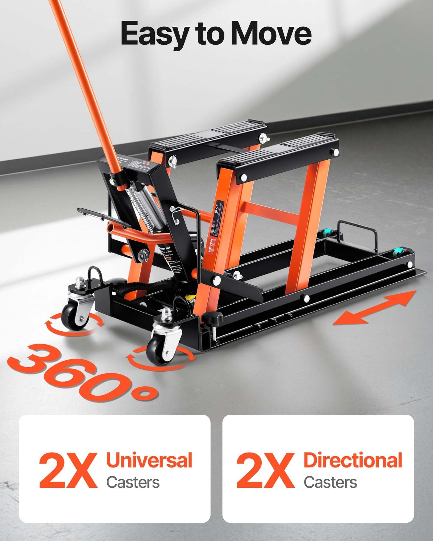 VEVOR Sollevatore Idraulico Moto Bici ATV da Officina Capacità Max. 700kg Altezza Regolabile 12-38,5cm, Sollevatore Alzamoto con Ruote Officina Operazione Idraulica con Perno di Sicurezza