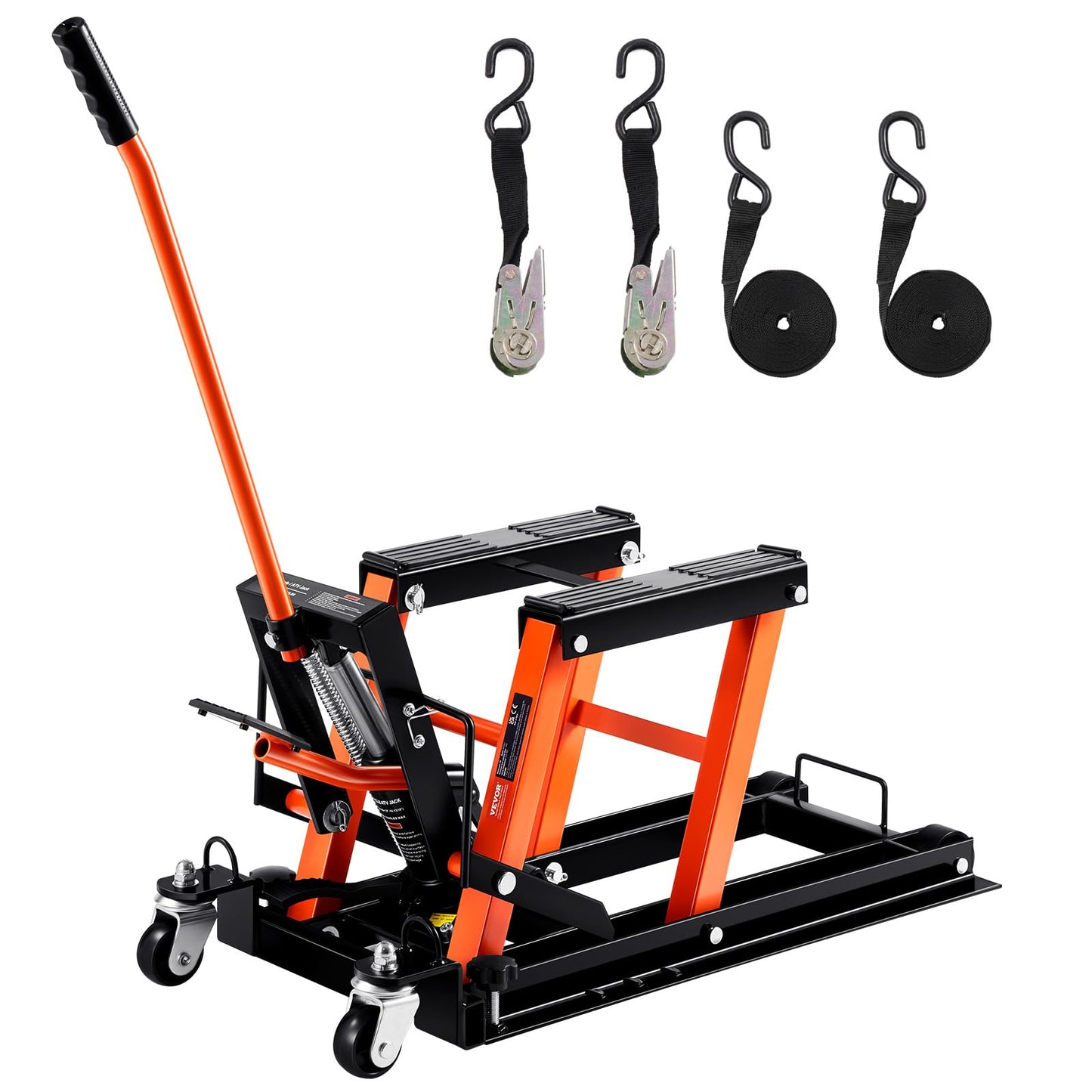 VEVOR Sollevatore Idraulico Moto Bici ATV da Officina Capacità Max. 700kg Altezza Regolabile 12-38,5cm, Sollevatore Alzamoto con Ruote Officina Operazione Idraulica con Perno di Sicurezza