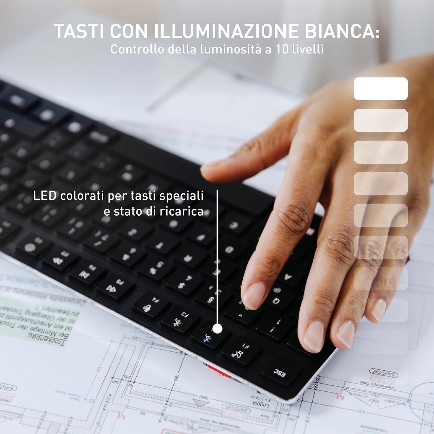 CHERRY KW X ULP, Tastiera High-End Meccanica Ultrapiatta, Layout per l'Unione Europea QWERTY, Tastiera Multidispositivo Senza Fili per fino a 4 Dispositivi, Ricaricabile, Nero, Layout EU - QWERTY