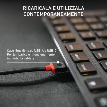 CHERRY KW X ULP, Tastiera High-End Meccanica Ultrapiatta, Layout per l'Unione Europea QWERTY, Tastiera Multidispositivo Senza Fili per fino a 4 Dispositivi, Ricaricabile, Nero, Layout EU - QWERTY