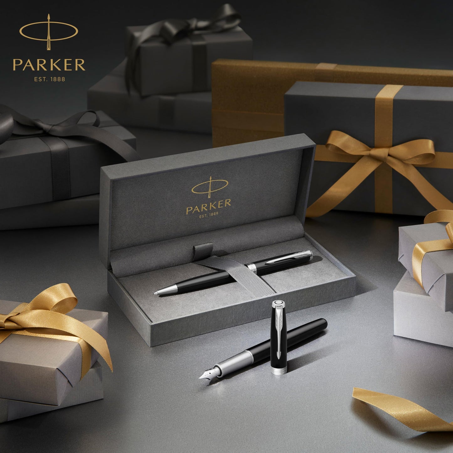 Parker Sonnet Kugelschreiber | Matt-Schwarze Lackierung mit Goldzierteilen | Mittlere Spitze | schwarze Tinte | Geschenkbox