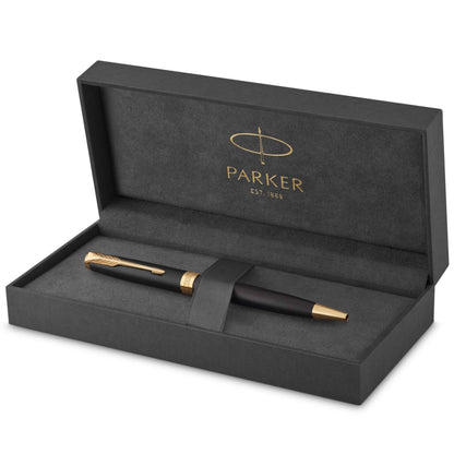 Parker Sonnet Kugelschreiber | Matt-Schwarze Lackierung mit Goldzierteilen | Mittlere Spitze | schwarze Tinte | Geschenkbox