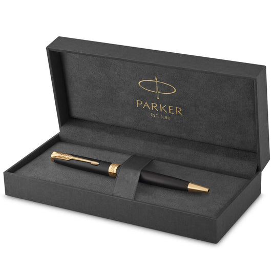 Parker Sonnet Kugelschreiber | Matt-Schwarze Lackierung mit Goldzierteilen | Mittlere Spitze | schwarze Tinte | Geschenkbox