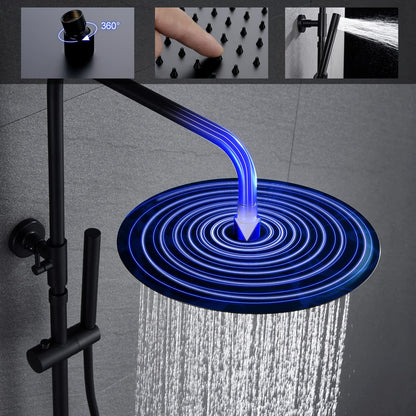 JOHO Colonna Doccia in Acciaio INOX con Miscelatore Termostatica, Asta Doccia Saliscendi con Soffione e Doccetta, Set Doccia a Pioggia con Soffione 30 cm Nero