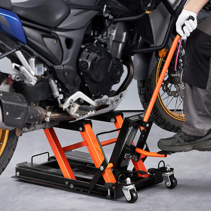 VEVOR Sollevatore Idraulico Moto Bici ATV da Officina Capacità Max. 700kg Altezza Regolabile 12-38,5cm, Sollevatore Alzamoto con Ruote Officina Operazione Idraulica con Perno di Sicurezza