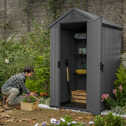 Keter Casetta da giardino Darwin 4x6, Finitura Effetto Legno Naturale, Grigia, 126x184,5x205 H Cm